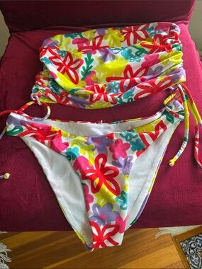 Girls Multicolor Floral Tie-Side Bikini Set - Vibrant Floral